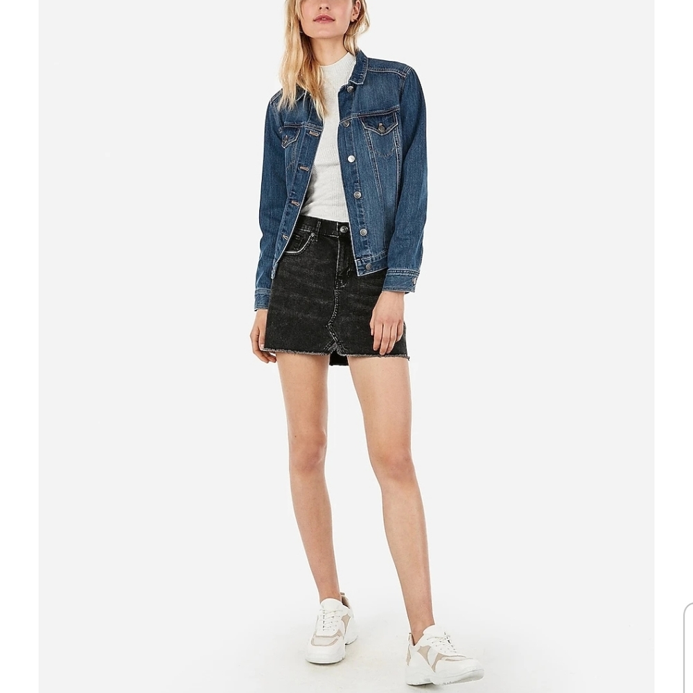 Midrise Straight Mini Black Dark Wash Jean Skirt - Picture 5 of 11